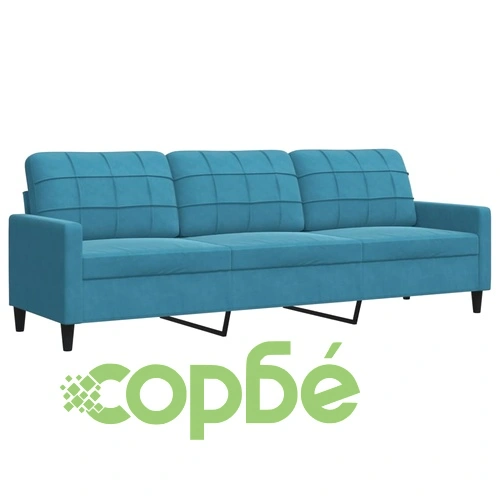 Мека мебел от 3 части с възглавници и болстери син кадифе ➤ топ цена ➤ sorbe.bg