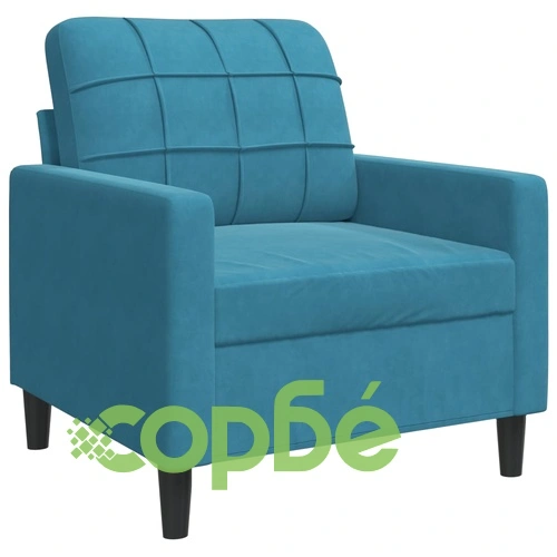 Мека мебел от 3 части с възглавници и болстери син кадифе ➤ топ цена ➤ sorbe.bg