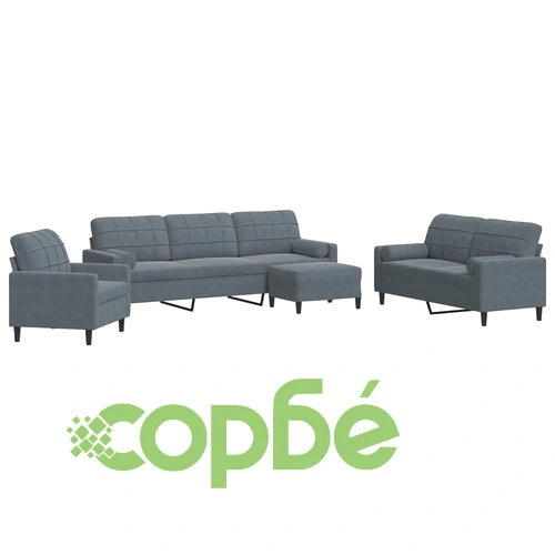 Мека мебел от 4 части с възглавници и болстери тъмносив кадифе ➤ топ цена ➤ sorbe.bg