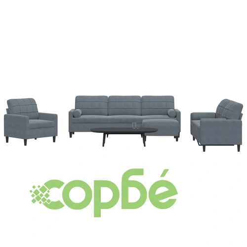 Мека мебел от 4 части с възглавници и болстери тъмносив кадифе ➤ топ цена ➤ sorbe.bg