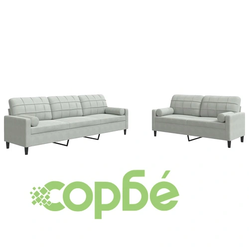 Мека мебел от 2 части с възглавници и болстери светлосив кадифе ➤ топ цена ➤ sorbe.bg