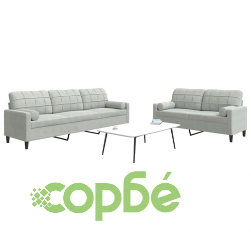 Мека мебел от 2 части с възглавници и болстери светлосив кадифе ➤ топ цена ➤ sorbe.bg