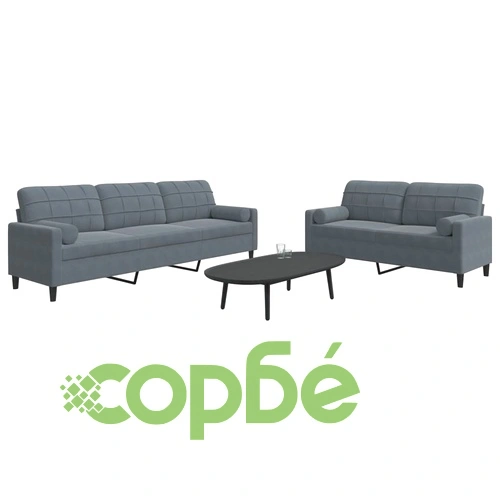 Мека мебел от 2 части с възглавници и болстери тъмносив кадифе ➤ топ цена ➤ sorbe.bg