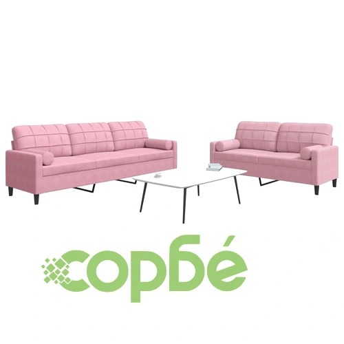 Мека мебел от 2 части с възглавници и болстери розов кадифе ➤ топ цена ➤ sorbe.bg