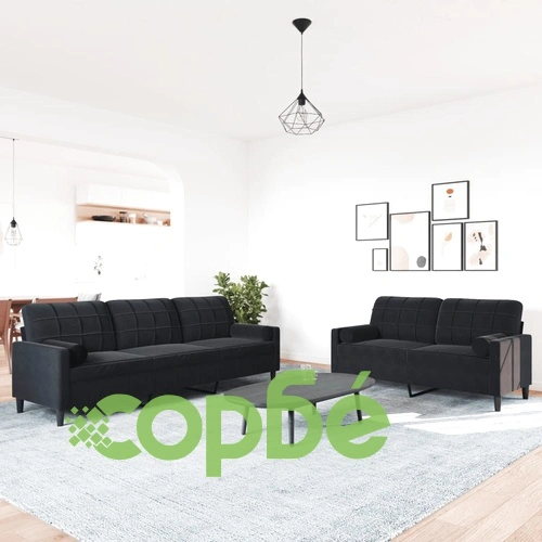 Мека мебел от 2 части с възглавници и болстери черен кадифе ➤ топ цена ➤ sorbe.bg