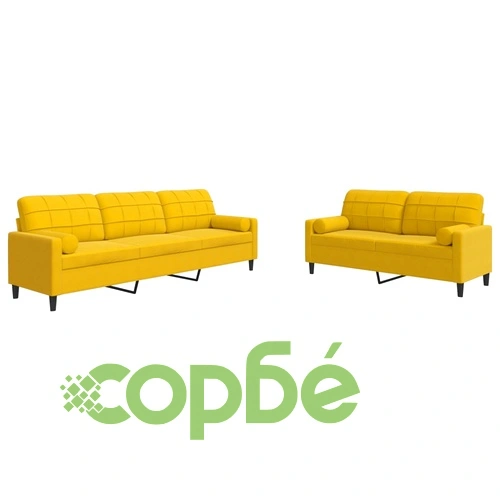 Мека мебел от 2 части с възглавници и болстери жълт кадифе ➤ топ цена ➤ sorbe.bg