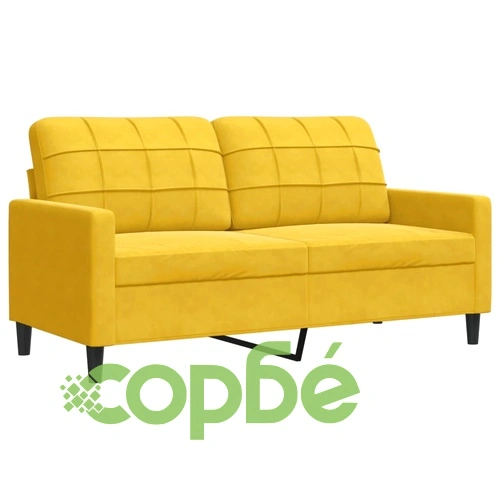 Мека мебел от 2 части с възглавници и болстери жълт кадифе ➤ топ цена ➤ sorbe.bg