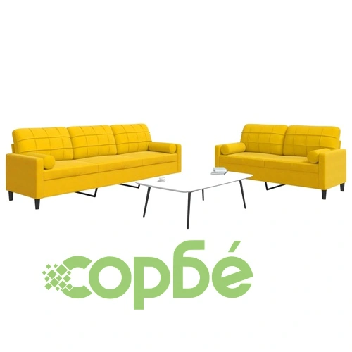 Мека мебел от 2 части с възглавници и болстери жълт кадифе ➤ топ цена ➤ sorbe.bg