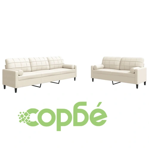 Мека мебел от 2 части с възглавници и болстери кремав кадифе ➤ топ цена ➤ sorbe.bg