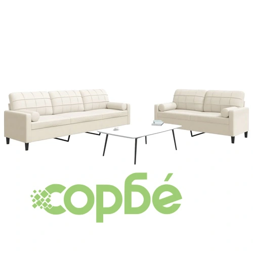 Мека мебел от 2 части с възглавници и болстери кремав кадифе ➤ топ цена ➤ sorbe.bg