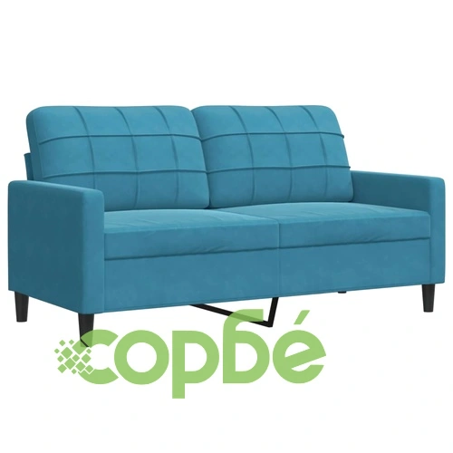 Мека мебел от 2 части с възглавници и болстери син кадифе ➤ топ цена ➤ sorbe.bg