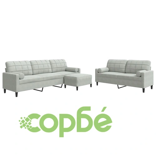 Мека мебел от 3 части с възглавници и болстери светлосив кадифе ➤ топ цена ➤ sorbe.bg