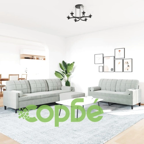 Мека мебел от 3 части с възглавници и болстери светлосив кадифе ➤ топ цена ➤ sorbe.bg