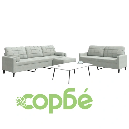 Мека мебел от 3 части с възглавници и болстери светлосив кадифе ➤ топ цена ➤ sorbe.bg