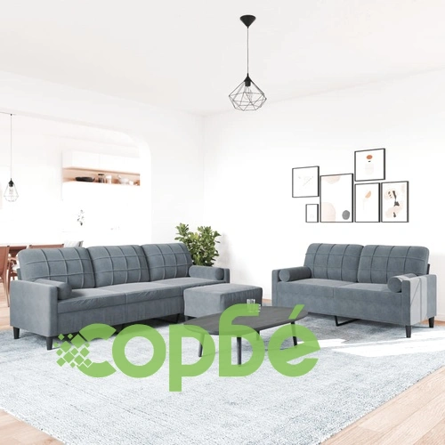 Мека мебел от 3 части с възглавници и болстери тъмносив кадифе ➤ топ цена ➤ sorbe.bg