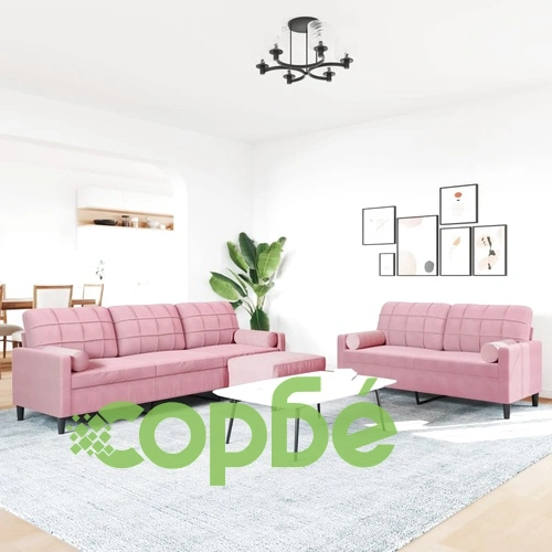 Мека мебел от 3 части с възглавници и болстери розов кадифе ➤ топ цена ➤ sorbe.bg