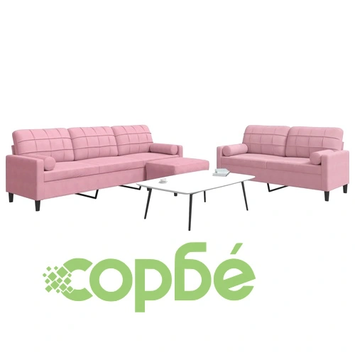 Мека мебел от 3 части с възглавници и болстери розов кадифе ➤ топ цена ➤ sorbe.bg