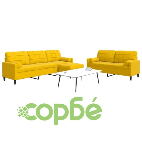 Мека мебел от 3 части с възглавници и болстери жълт, кадифе ➤ топ цена ➤ sorbe.bg