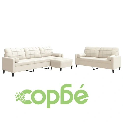 Мека мебел от 3 части с възглавници и болстери кремав кадифе ➤ топ цена ➤ sorbe.bg