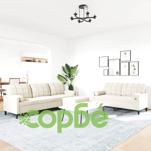 Мека мебел от 3 части с възглавници и болстери кремав кадифе ➤ топ цена ➤ sorbe.bg