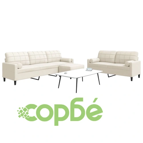 Мека мебел от 3 части с възглавници и болстери кремав кадифе ➤ топ цена ➤ sorbe.bg