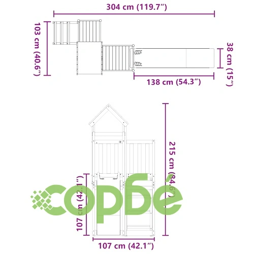 Комбинирано детско съоръжение за игра на открито, бор масив ➤ топ цена ➤ sorbe.bg