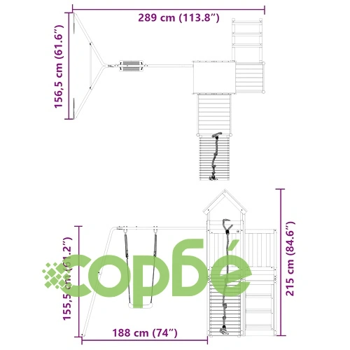 Комбинирано детско съоръжение за игра, импрегниран бор ➤ топ цена ➤ sorbe.bg