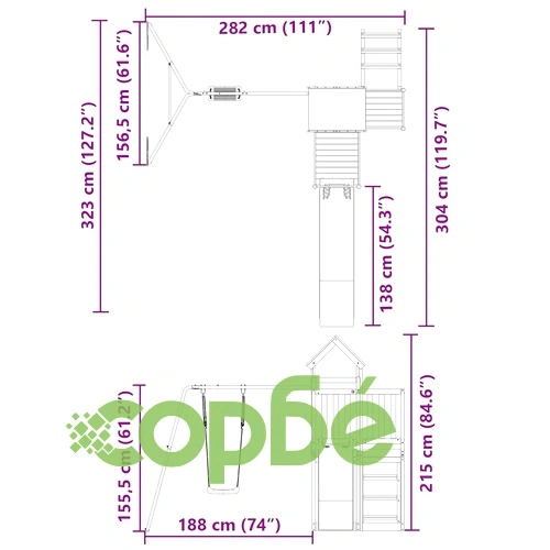 Комбинирано детско съоръжение за игра, импрегниран бор ➤ топ цена ➤ sorbe.bg