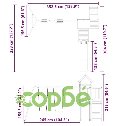 Комбинирано детско съоръжение, масивна дугласка дървесина ➤ топ цена ➤ sorbe.bg