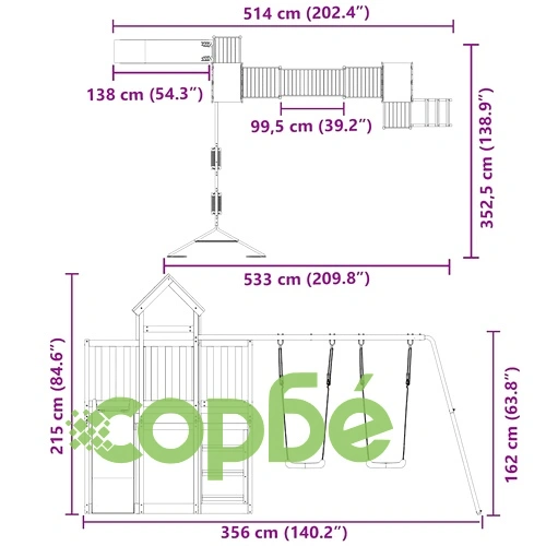 Комбинирано детско съоръжение за игра, импрегниран бор ➤ топ цена ➤ sorbe.bg