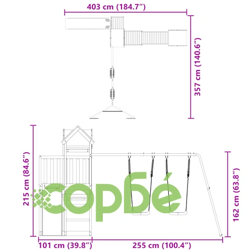 Комбинирано детско съоръжение за игра, импрегниран бор ➤ топ цена ➤ sorbe.bg