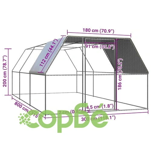 Клетка за пилета, 3x8x2 м, поцинкована стомана ➤ топ цена ➤ sorbe.bg