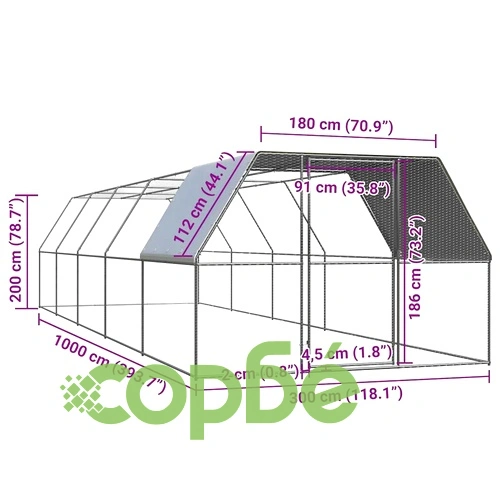 Клетка за пилета, 3x10x2 м, поцинкована стомана ➤ топ цена ➤ sorbe.bg