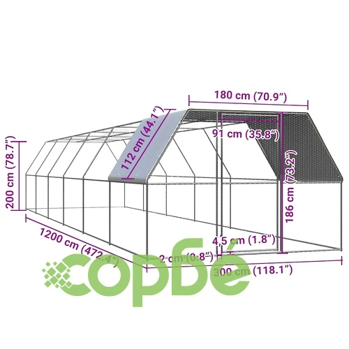 Клетка за пилета, 3x12x2 м, поцинкована стомана ➤ топ цена ➤ sorbe.bg