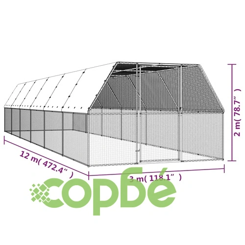 Клетка за пилета, 3x12x2 м, поцинкована стомана ➤ топ цена ➤ sorbe.bg