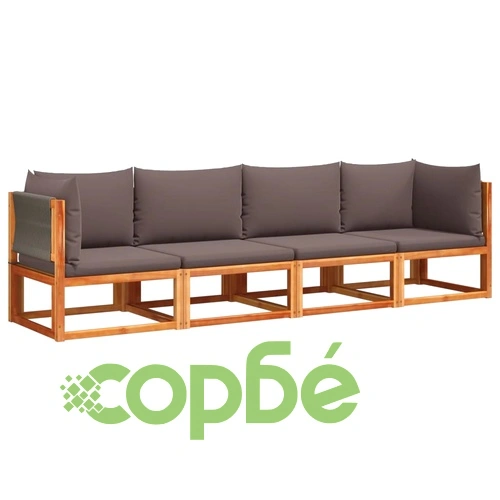 Градински комплект от 4 дивана с възглавници, дърво, акация и въже ➤ топ цена ➤ sorbe.bg