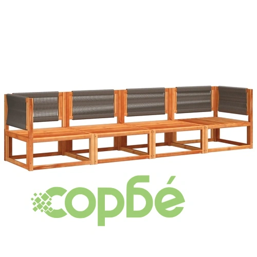 Градински комплект от 4 дивана с възглавници, дърво, акация и въже ➤ топ цена ➤ sorbe.bg