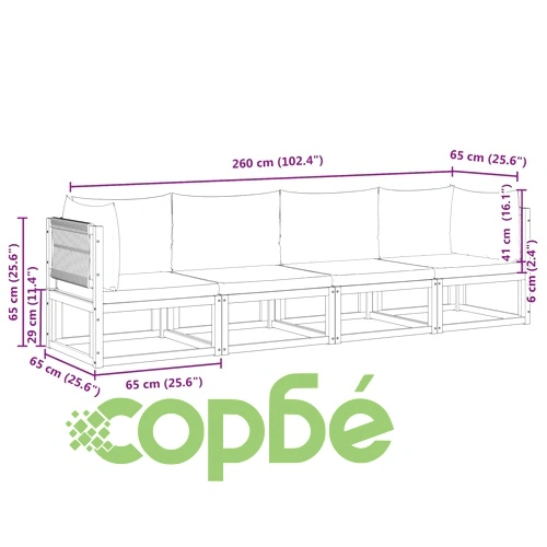 Градински комплект от 4 дивана с възглавници, дърво, акация и въже ➤ топ цена ➤ sorbe.bg