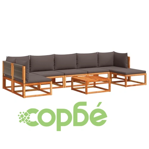 Градински комплект от 8 дивана с възглавници, дърво, акация и въже ➤ топ цена ➤ sorbe.bg