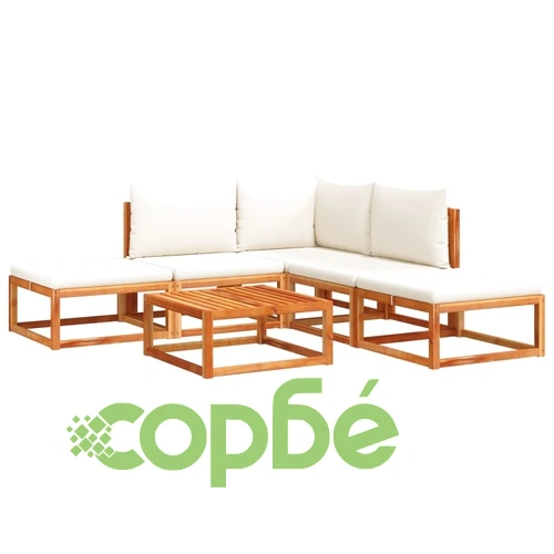 Градински комплект от 6 дивана с възглавници, дърво, акация и въже ➤ топ цена ➤ sorbe.bg