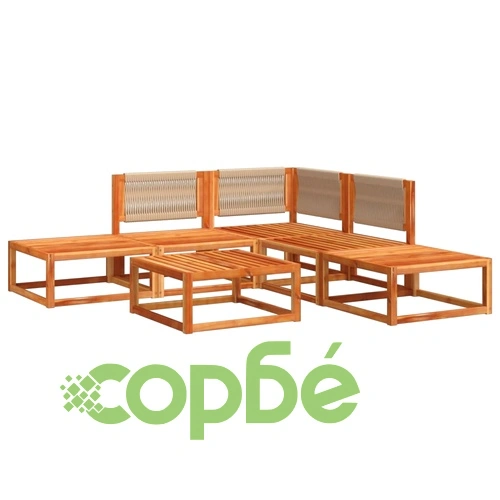 Градински комплект от 6 дивана с възглавници, дърво, акация и въже ➤ топ цена ➤ sorbe.bg