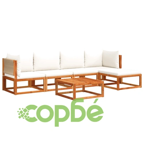 Градински комплект от 6 дивана с възглавници, дърво, акация и въже ➤ топ цена ➤ sorbe.bg