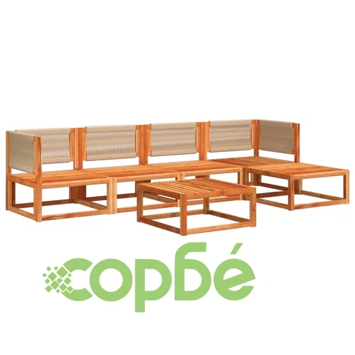 Градински комплект от 6 дивана с възглавници, дърво, акация и въже ➤ топ цена ➤ sorbe.bg