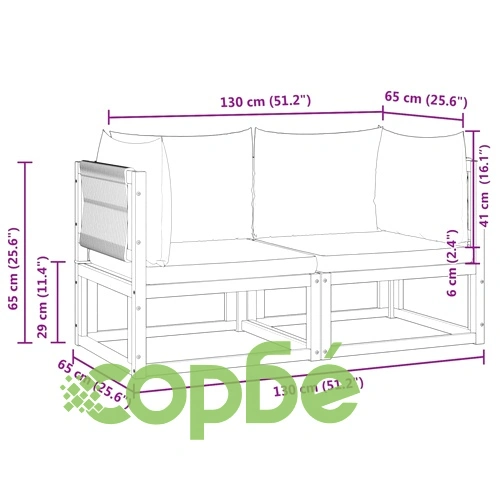 Градински дивани ъглови с възглавници, 2 бр., дърво, акация и въже ➤ топ цена ➤ sorbe.bg