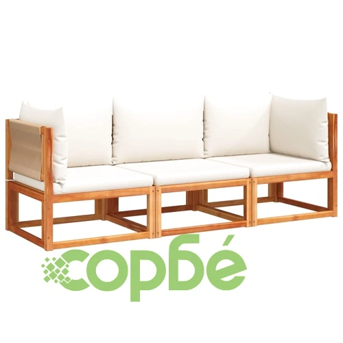 Градински комплект от 3 дивана с възглавници, дърво, акация и въже ➤ топ цена ➤ sorbe.bg