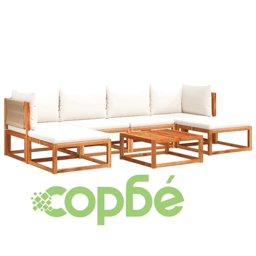 Градински комплект дивани, 7 части, с възглавници, дърво, акация и въже ➤ топ цена ➤ sorbe.bg