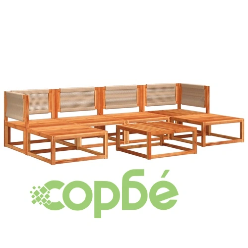 Градински комплект дивани, 7 части, с възглавници, дърво, акация и въже ➤ топ цена ➤ sorbe.bg