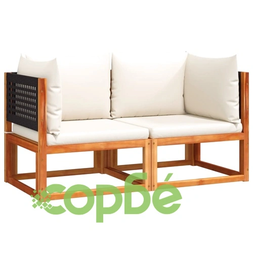 Градински дивани ъглови с възглавници, 2 бр., дърво, акация и ратан ➤ топ цена ➤ sorbe.bg