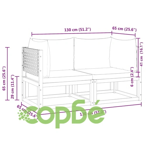 Градински дивани ъглови с възглавници, 2 бр., дърво, акация и ратан ➤ топ цена ➤ sorbe.bg