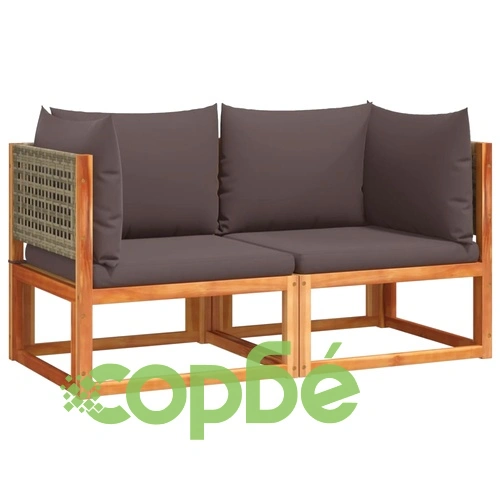 Градински дивани ъглови с възглавници, 2 бр., дърво, акация и ратан ➤ топ цена ➤ sorbe.bg